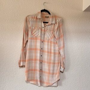 True Craft Cream and Orange Plaid Long Sleeve Shirt